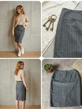 VTG Casual Corner Gray Pinstripe Wool-Blend Pencil Skirt 10